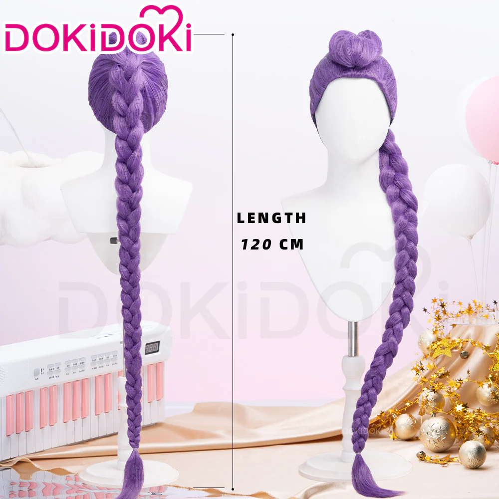 【Ready For Ship】【120 CM】【FRONT LACE】DokiDoki Movie Anime Cosplay Women Wig / Weft / Pattern Tattoo / Earring Set / Headpieces Long Purple Hair Braid - Image 2