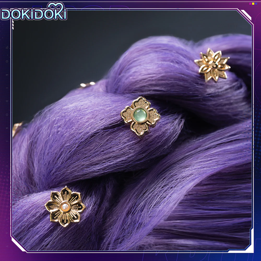 【Ready For Ship】【120 CM】【FRONT LACE】DokiDoki Movie Anime Cosplay Women Wig / Weft / Pattern Tattoo / Earring Set / Headpieces Long Purple Hair Braid - Image 24