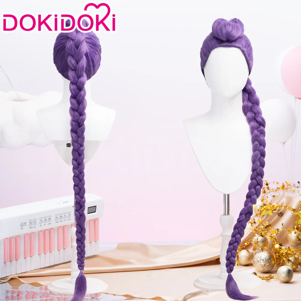 【Ready For Ship】【120 CM】【FRONT LACE】DokiDoki Movie Anime Cosplay Women Wig / Weft / Pattern Tattoo / Earring Set / Headpieces Long Purple Hair Braid - Image 3