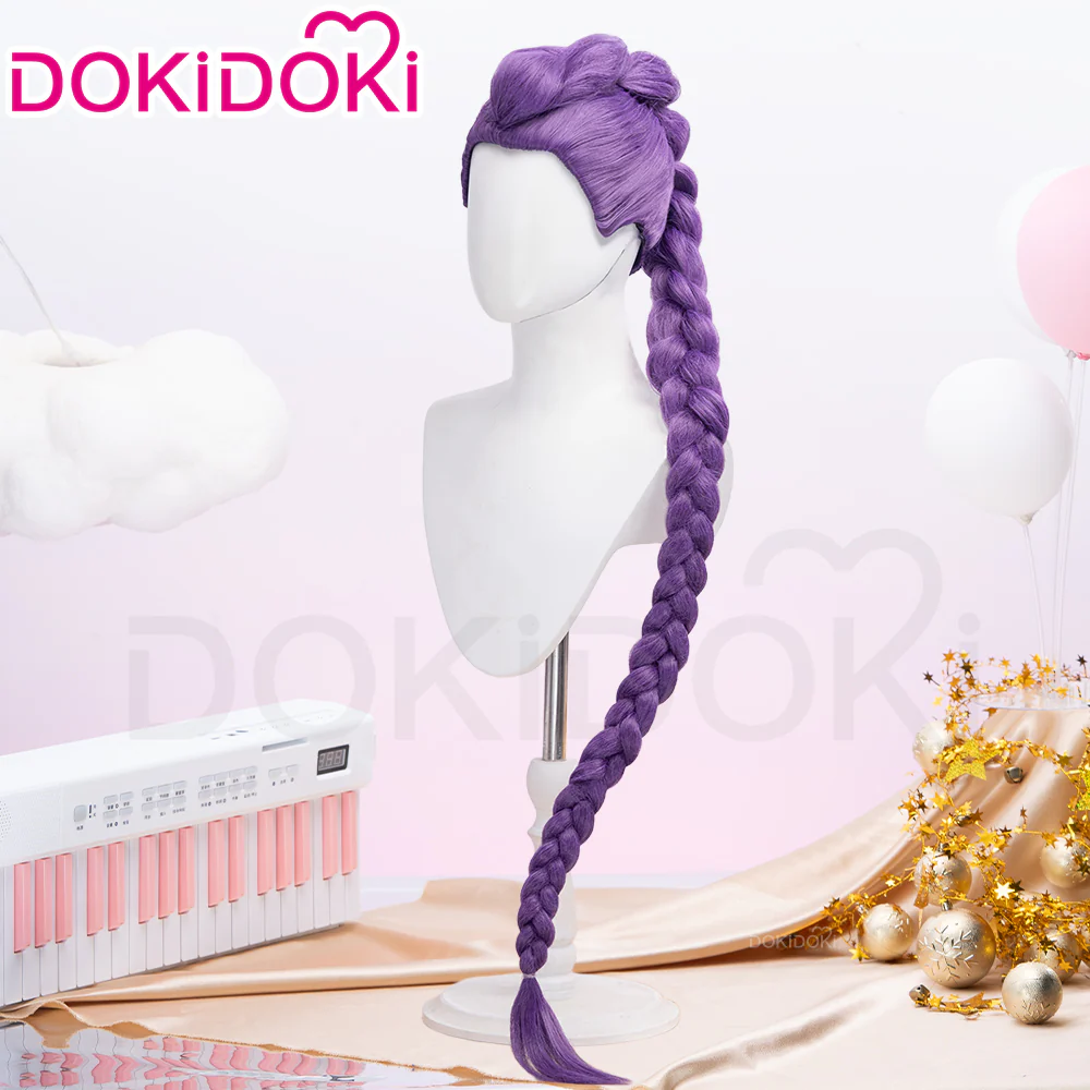 【Ready For Ship】【120 CM】【FRONT LACE】DokiDoki Movie Anime Cosplay Women Wig / Weft / Pattern Tattoo / Earring Set / Headpieces Long Purple Hair Braid - Image 4