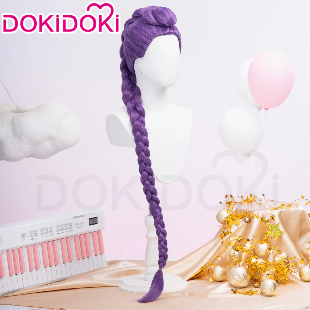 【Ready For Ship】【120 CM】【FRONT LACE】DokiDoki Movie Anime Cosplay Women Wig / Weft / Pattern Tattoo / Earring Set / Headpieces Long Purple Hair Braid - Image 5