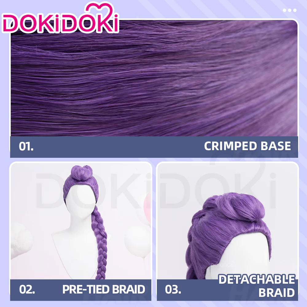 【Ready For Ship】【120 CM】【FRONT LACE】DokiDoki Movie Anime Cosplay Women Wig / Weft / Pattern Tattoo / Earring Set / Headpieces Long Purple Hair Braid - Image 6
