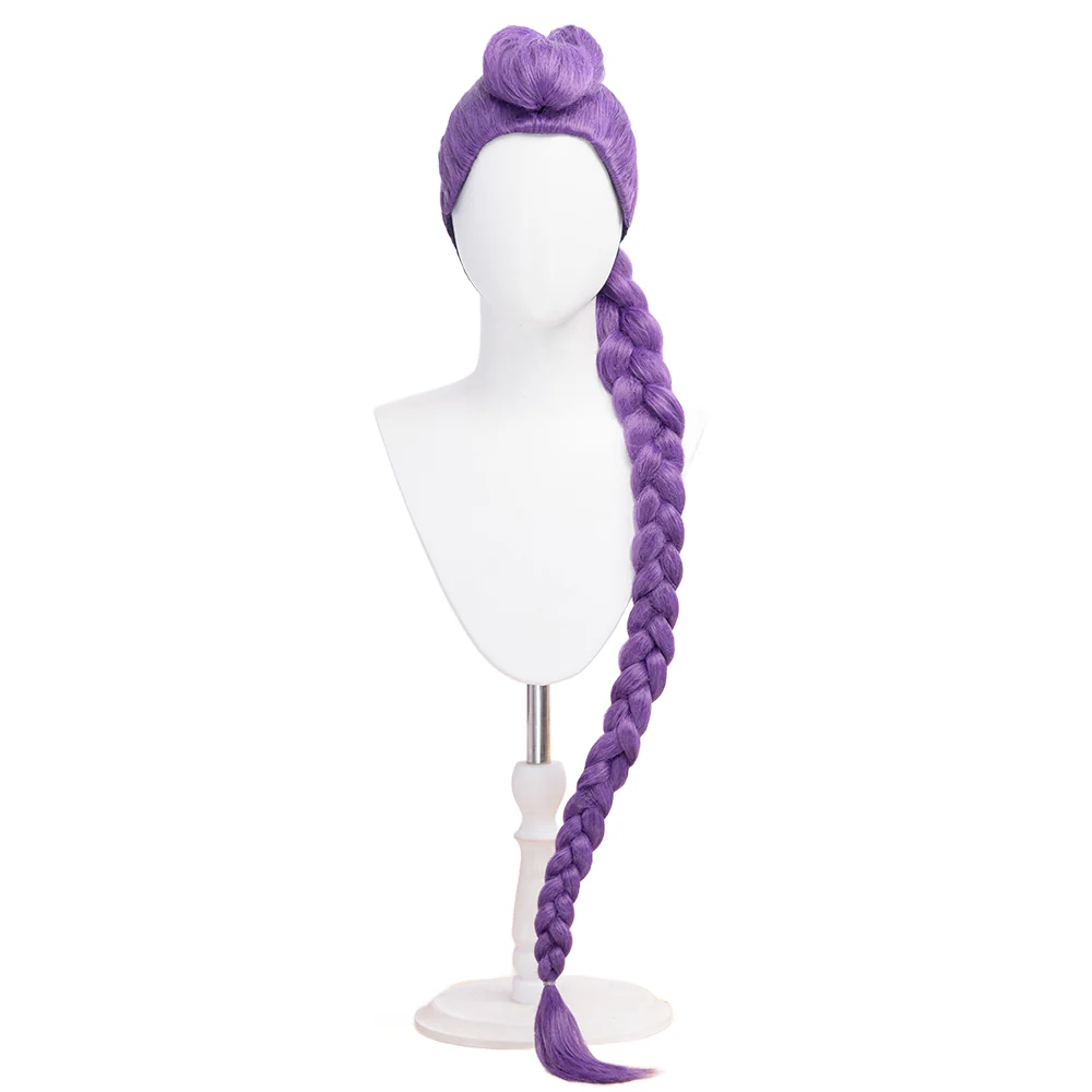 【Ready For Ship】【120 CM】【FRONT LACE】DokiDoki Movie Anime Cosplay Women Wig / Weft / Pattern Tattoo / Earring Set / Headpieces Long Purple Hair Braid - Image 7