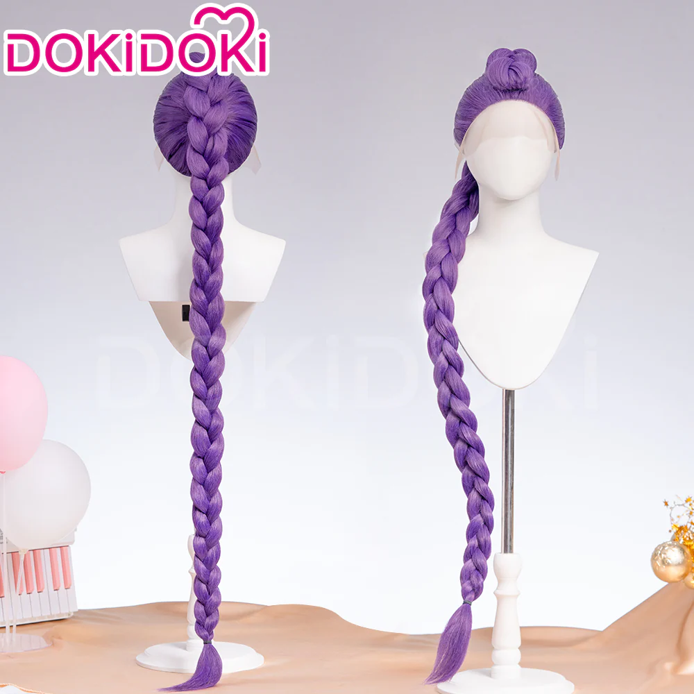 【Ready For Ship】【120 CM】【FRONT LACE】DokiDoki Movie Anime Cosplay Women Wig / Weft / Pattern Tattoo / Earring Set / Headpieces Long Purple Hair Braid - Image 8