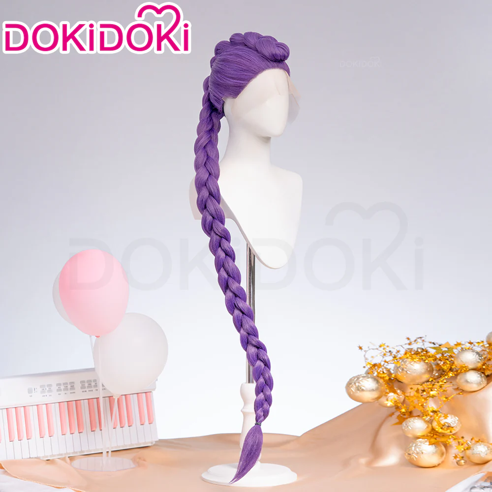 【Ready For Ship】【120 CM】【FRONT LACE】DokiDoki Movie Anime Cosplay Women Wig / Weft / Pattern Tattoo / Earring Set / Headpieces Long Purple Hair Braid - Image 9